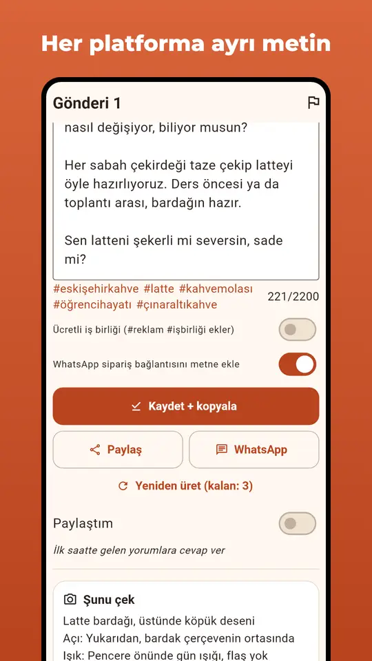 Fotoğraflı gönderi şablonu ekranı